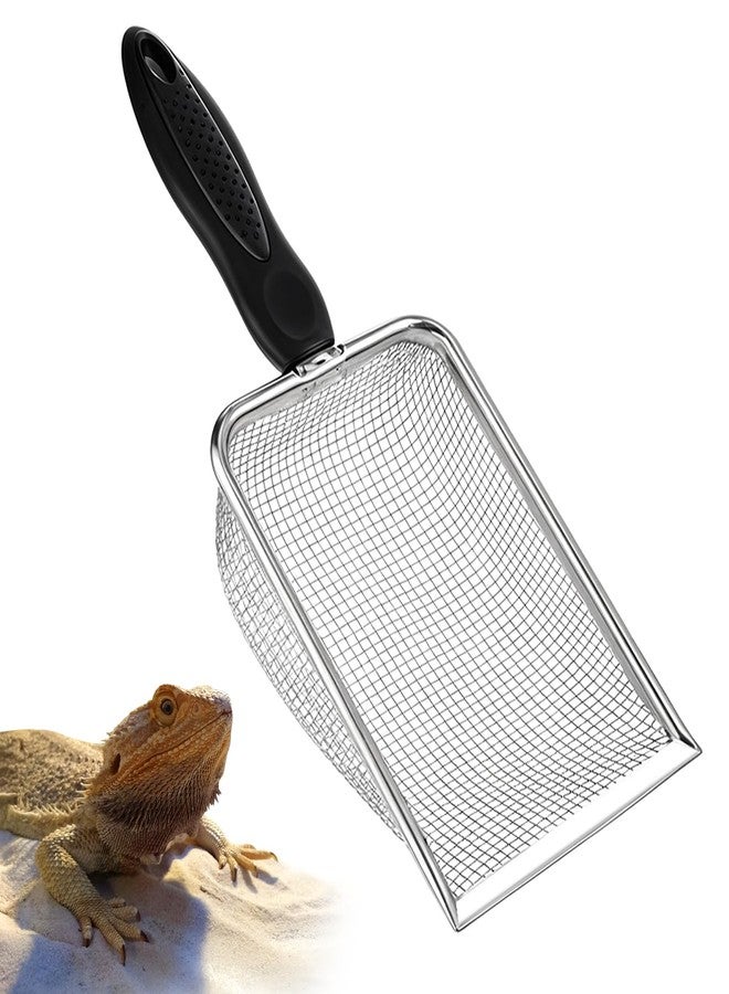 Qulkws Stainless Steel Mesh Litter Shovel, Fine Mesh Metal Reptile Litter Cleaner Scooper, Black Non-Slip Handle Sifter for Lizard Substrate Reptile Terrarium Sand Waste - Image 1